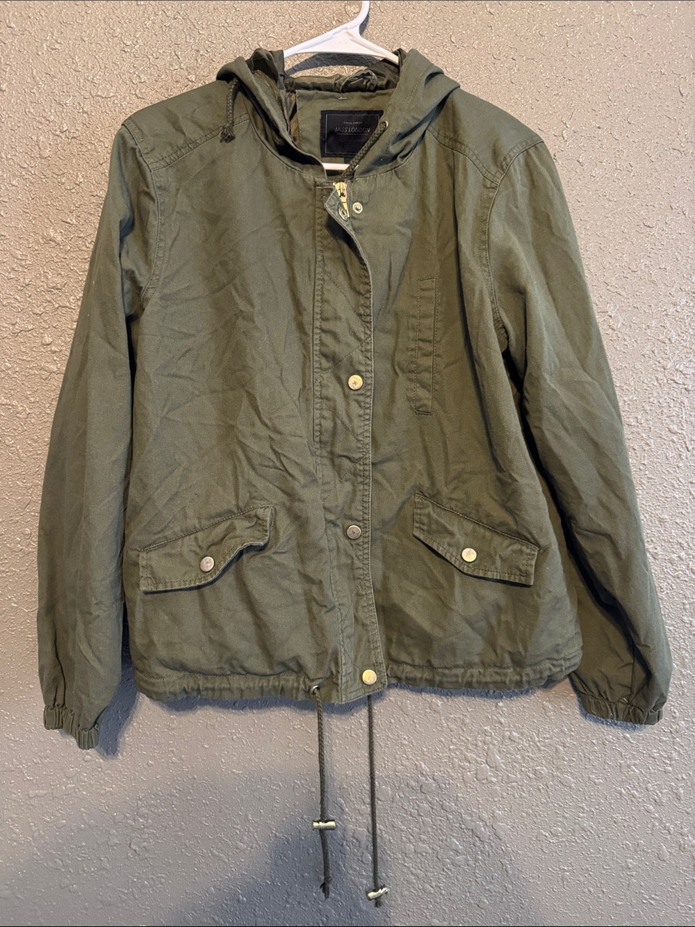 Miss London Olive Hooded Utility Jacket